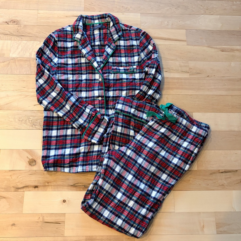 Vineyard Vines Women's Red/Green/White Plaid Cotton 2pc Pajama Set - Sz: Small